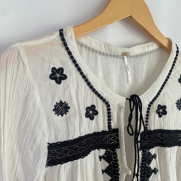 Free People Women's Boho Button Down Tunic Top Blue Size Medium